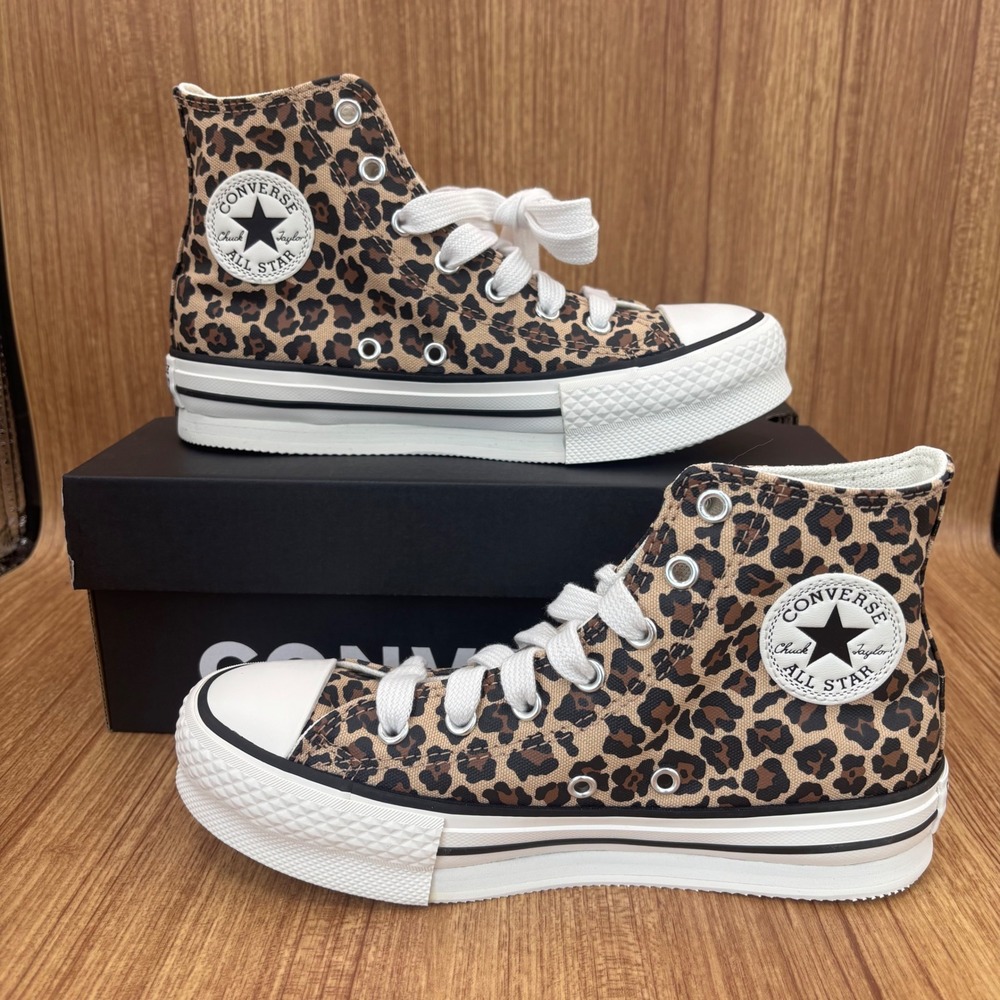 Converse CTAS EVA Lift Hi Youth‎ 3 Leopard Print Brown Platform A16593C NEW